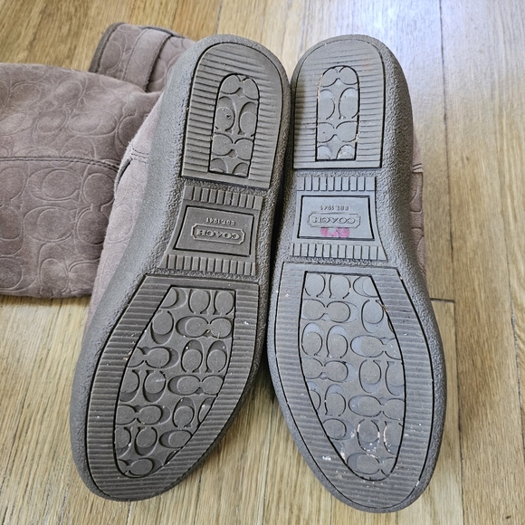 Coach Thelma faux fur winter boots taupe suede logo embossed mid calf size 7 - Picture 4 of 14